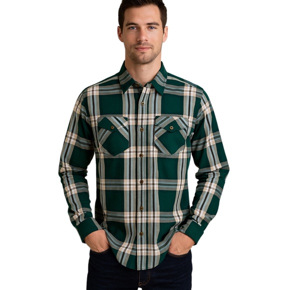 Abercrombie & Fitch Men’s Green Plaid Long Sleeve Button Down Shirt - Picture 1 of 14